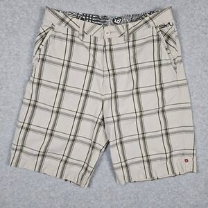 Quiksilver (Mens 33) Tan Plaid Shorts Chino Surf Skate Y2K 10" Inseam‎